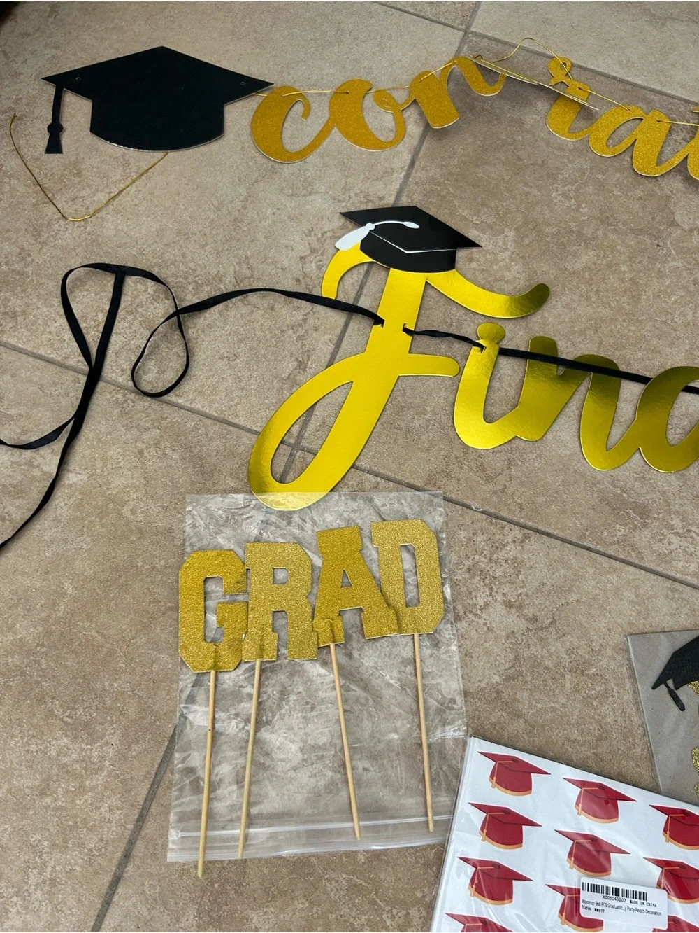 Graduation Party Banner and Cake Toppers and stickers